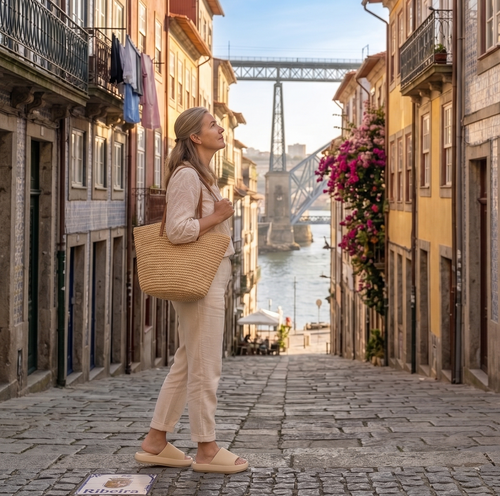 Ankomst i Ribeira, Porto - testet med HappyFlops